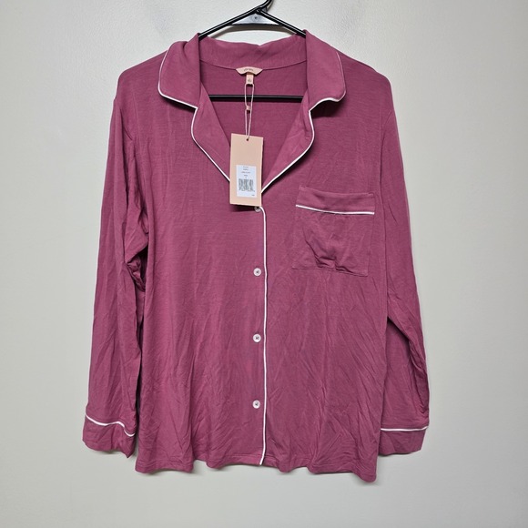 Eberjey Gisele Womens Long Sleeve PJ Top Only Pink White Sz S‎ NWT - Picture 1 of 5